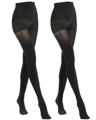 Manzi 2 Pairs Women's Opaque Control Top Tights Comfort Stretch 70 Denier Pantyhose Black Large