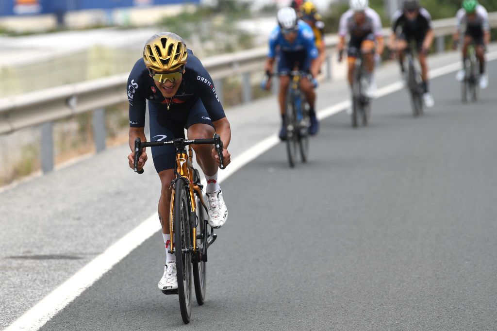 RINCON DE LA VICTORIA SPAIN AUGUST 24 Richard Carapaz of Ecuador and Team INEOS Grenadiers in the Breakaway during the 76th Tour of Spain 2021 Stage 10 a 189km stage from Roquetas de Mar to Rincn de la Victoria lavuelta LaVuelta21 on August 24 2021 in Rincon De La Victoria Spain Photo by Tim de WaeleGetty Images