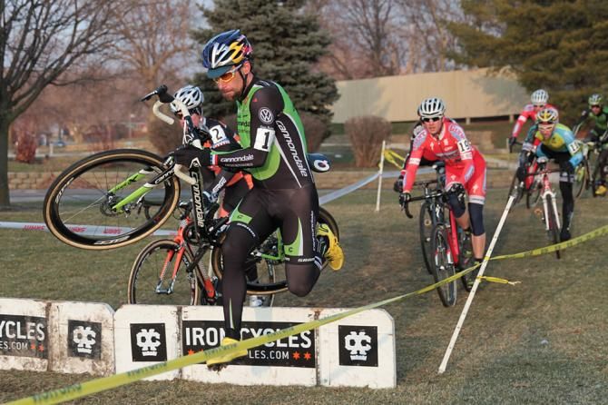 Tim Johnson in the lead group on the first lap in Chicago