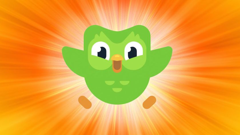 Duolingo mascot on an orange background 