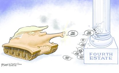 Political cartoon U.S. Trump fourth estate fake news