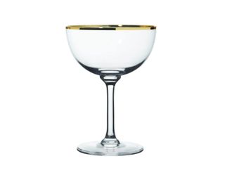 The Vintage List Six Hand-Engraved Crystal Champagne Saucers with Gold Rim Design