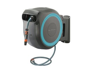 GARDENA Wall Mounted Retractable Hose Reel, 115 feet, Black and Turquoise