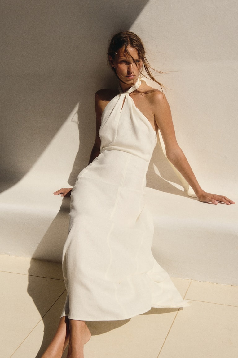 Linen-Blend Halterneck Dress