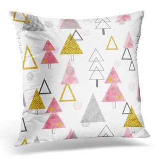 Christmas pillow with pink, mustard and grey Scandi style trees