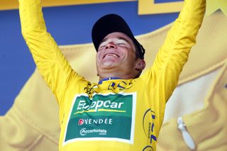 Thomas Voeckler on podium, Tour de France 2011, stage nine