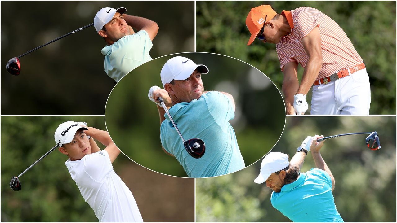 Five golfers in a montage