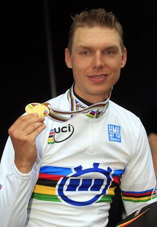 Tony Martin (Germany) shows off his new hardware.