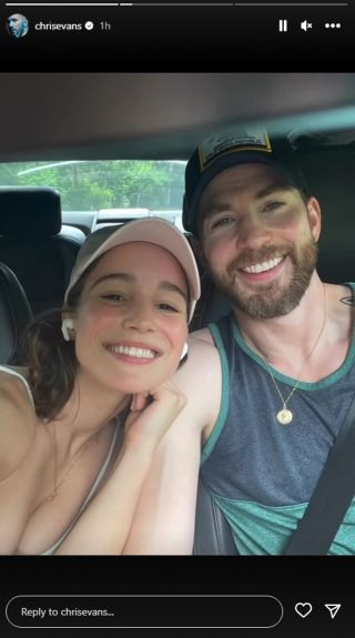 Chris Evans and Alba Baptista posing together in a selfie