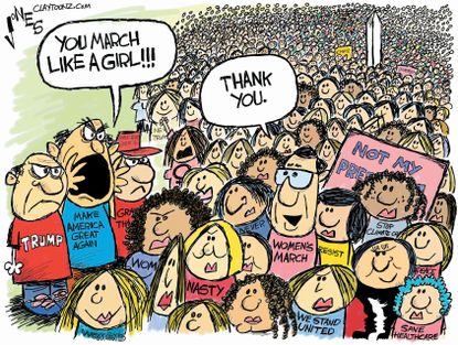 Political Cartoon U.S. March like a girl