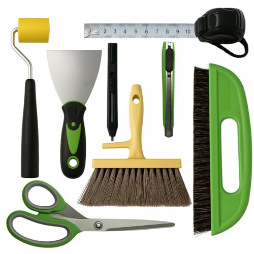 Tsekouri Wallpaper Paste Kit - Set Includes 8 Piece Wallpaper Kit Containing Wallpaper Paste Brush and Smoother, Wallpaper Seam Roller, Wall Paper Scraper Tool &amp;amp; Measuring Tape