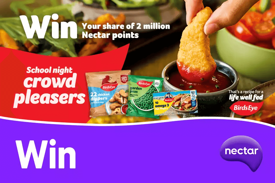 Promotional image for the sainsbury's and birds eye nectar point giveaway
