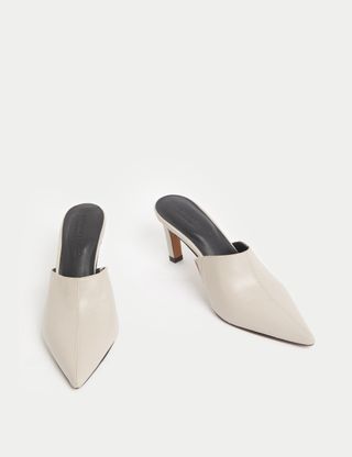 Leather Slip on Stiletto Heel Pointed Mules