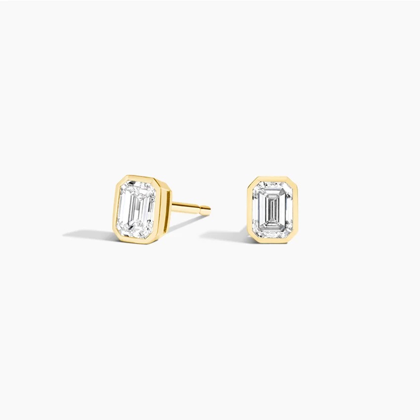 Brilliant Earth, Emerald Cut Lab Diamond Bezel Stud Earrings