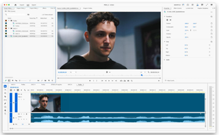 Premiere Pro interface showing man's face