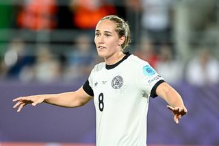 Sydney Lohmann of Germany gestures during the UEFA Womens EURO 2025 Group C match between Germany and Poland at St.Gallen Arena on July 4, 2025 in St.Gallen, Switzerland. 