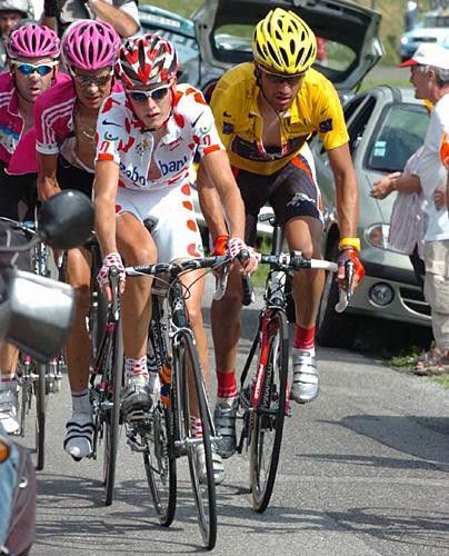 Michael Rasmussen (Rabobank) leading Pereiro, Kloden and Mazzoleni