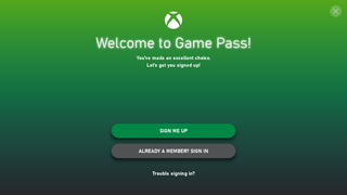 Game Pass log in screen