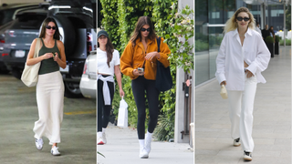 Kenda Jenner, Kaia Gerber, Gigi Hadid wearing white sneakers