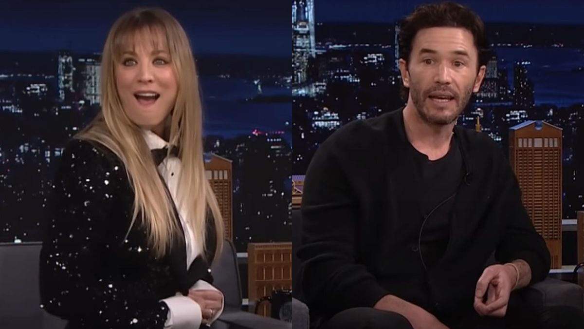 Left: Kaley Cuoco on the Tonight Show, Right: Tom Pelphrey on The Tonight Show.