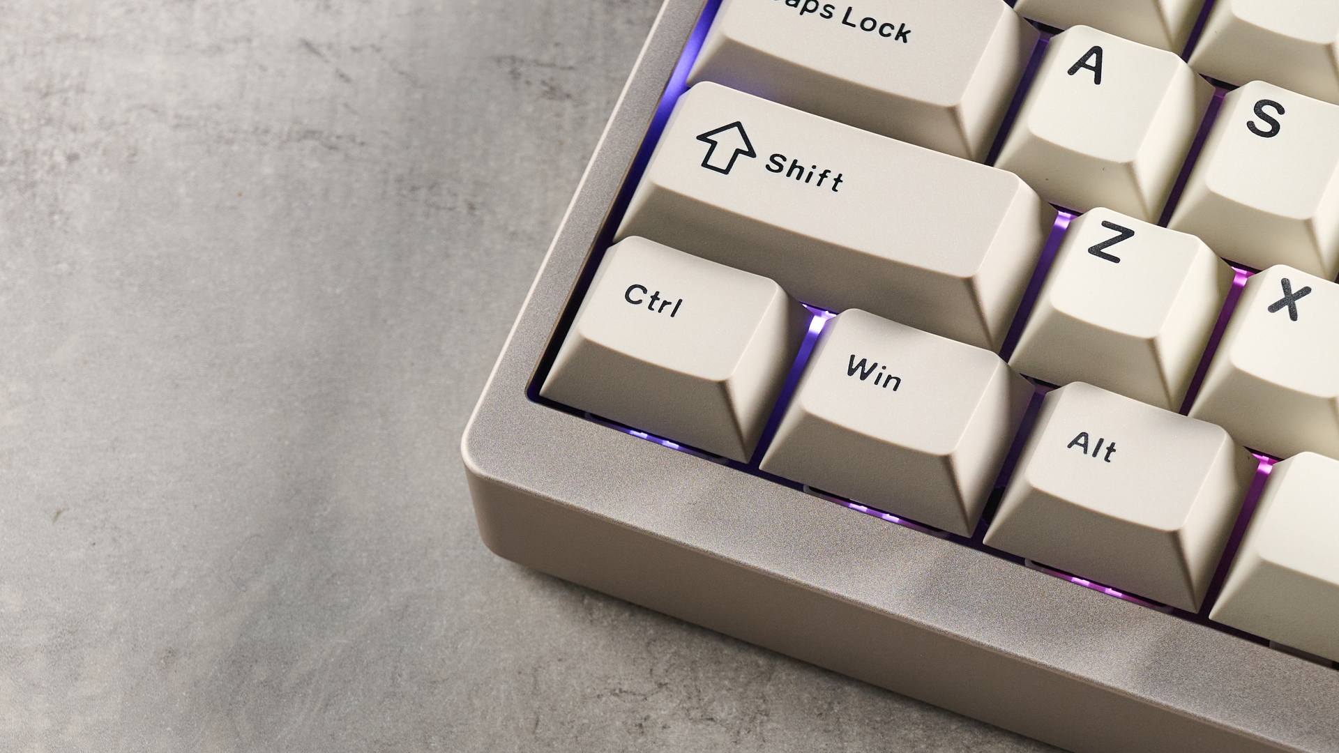 A khaki Epomaker P65 mechanical keyboard with linear switches