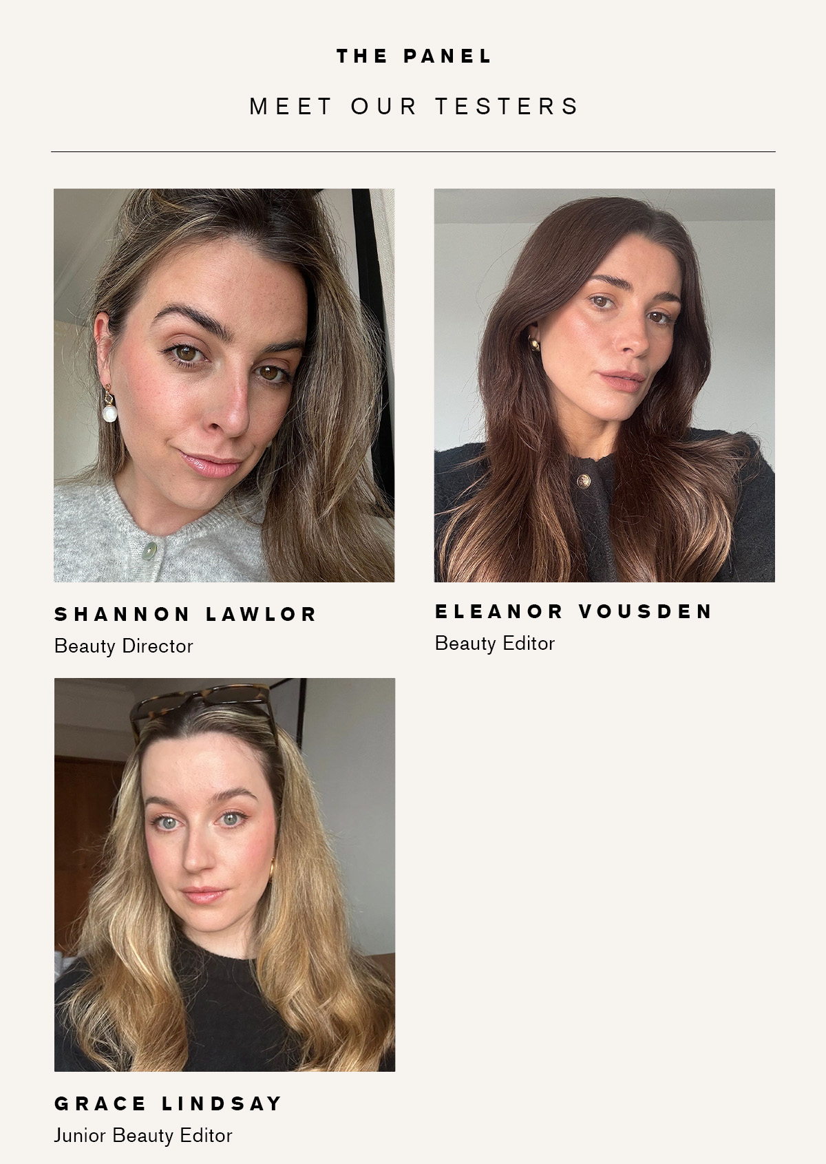 The Who What Wear Beauty team, including beauty director Shannon Lawlor, beauty editor Eleanor Vousden and junior beauty editor Grace Lindsay