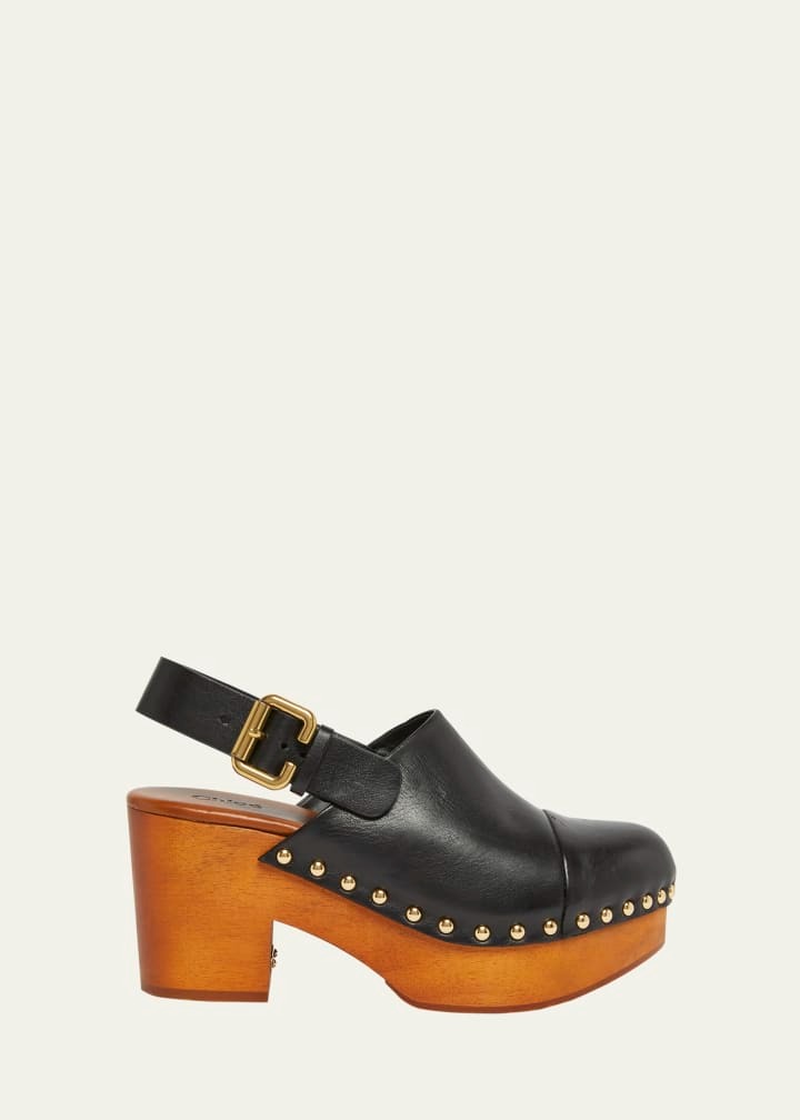 Jeannette Leather Slingback Platform Clogs