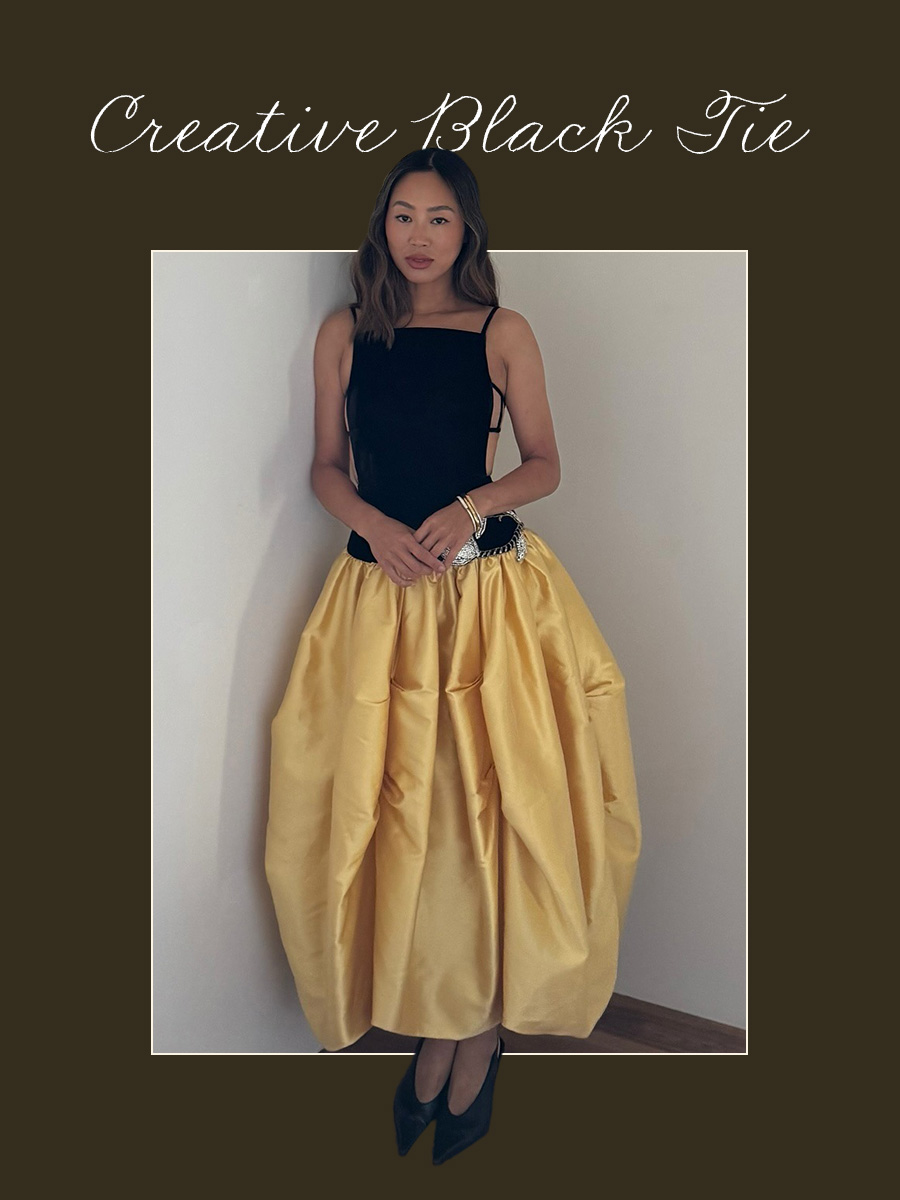 Creative black tie fall wedding dress code outfit