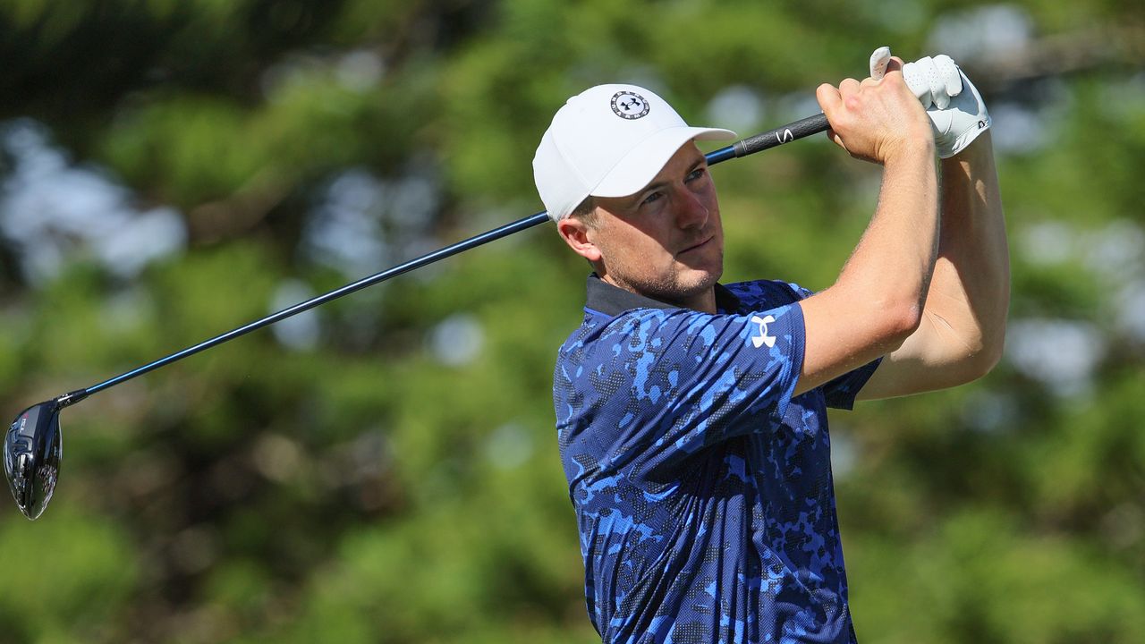 Jordan Spieth holds his finish on a drive