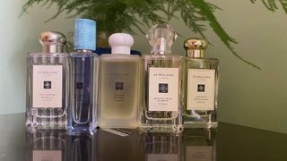 Original image showing Jo Malone London's English Pear & Freesia, Wood Sage & Sea Salt, Orange Bitters, Midnight Musk & Amber and Lime Basil & Mandarin colognes