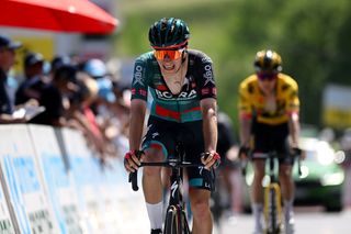 Cian Uijtdebroeks races home ahead of a Jumbo-Visma rider at the 2023 Tour de Suisse
