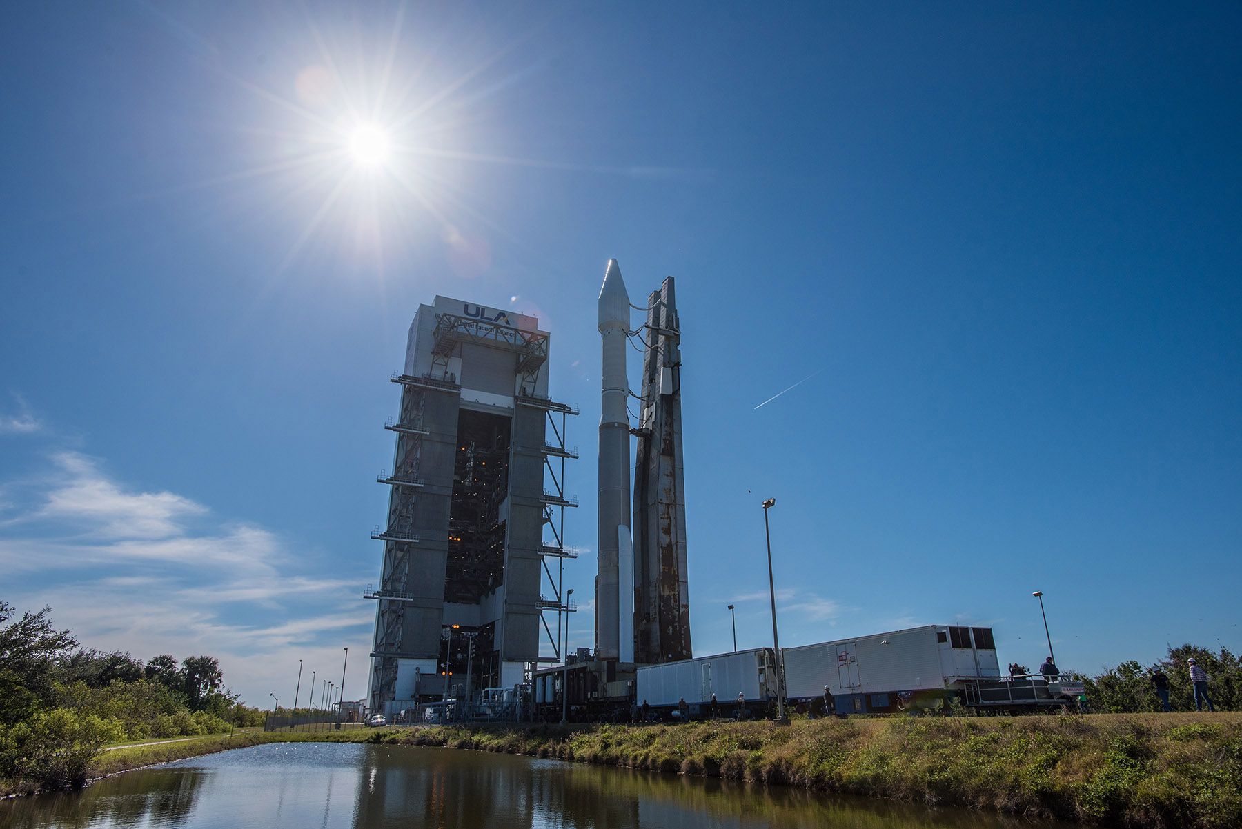 A United Launch Alliance Atlas V rocket carrying the new SBIRS GEO Fight 4 missile- warning satellite stands atop Space Launch Complex 41 at Cape Canaveral Air Force Station in Florida ahead of a scheduled Jan. 18, 2018, launch.