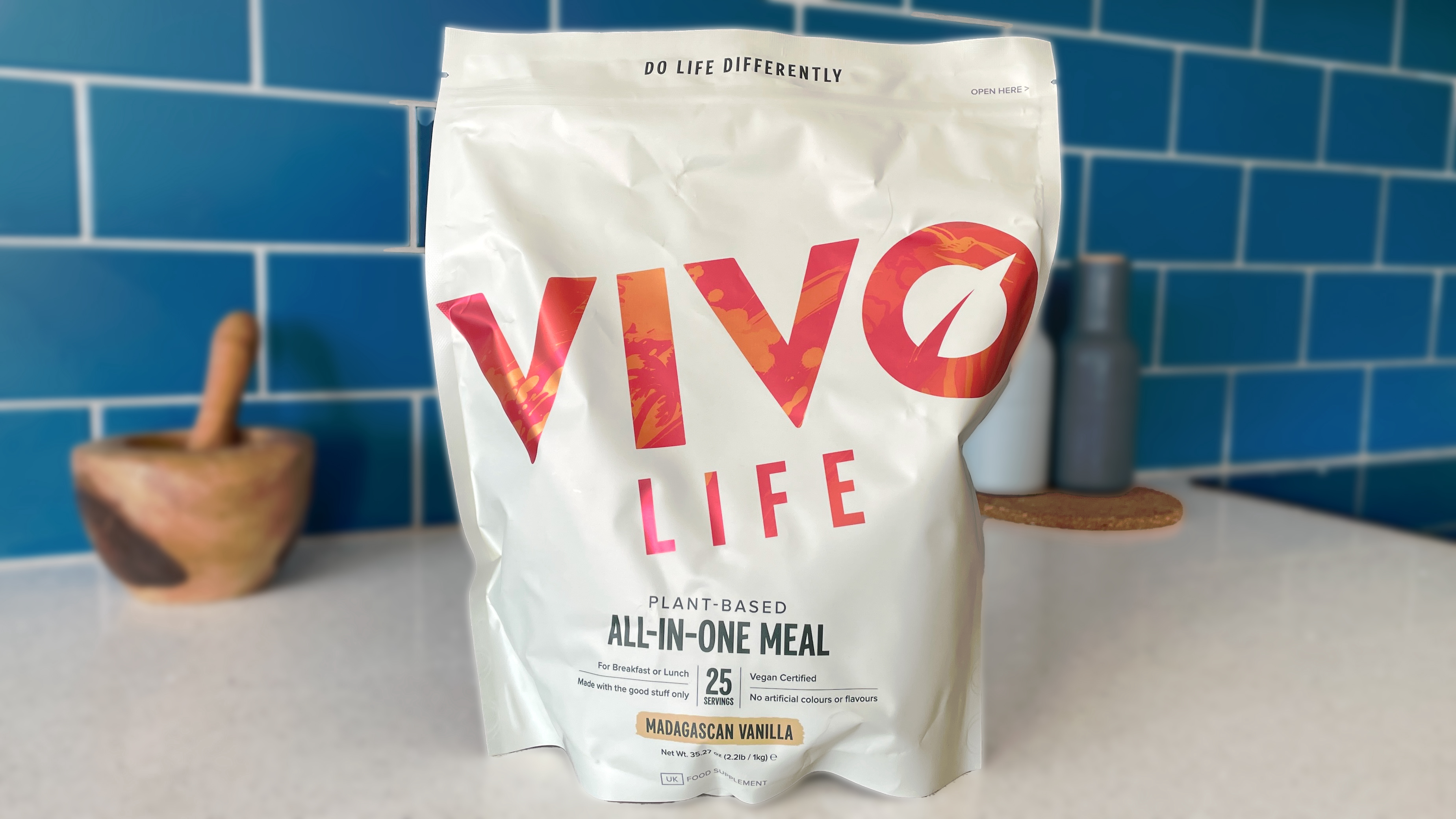 A packet of Vivo Life All-In-One Meal on a kitchen worktop