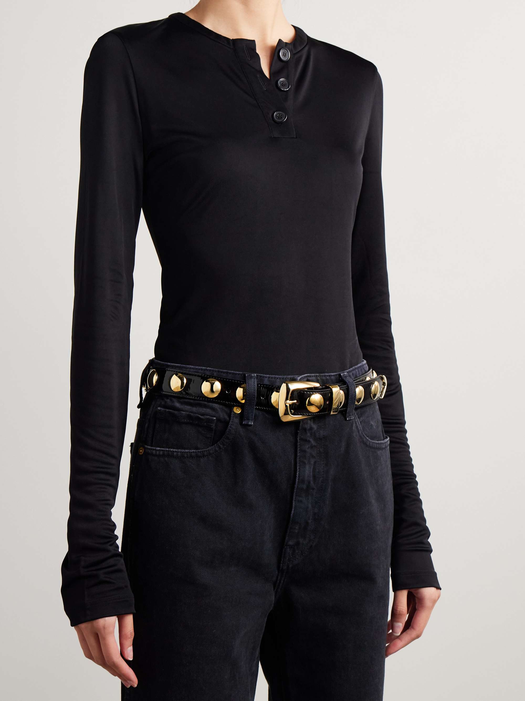 Benny Studded Patent-Leather Belt