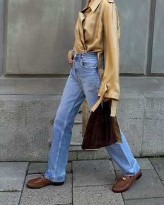 Annabel Rosendahl wearing jeans and brown loafers