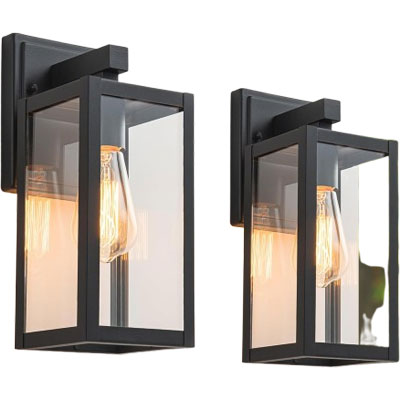 pair of modern black and glass outdoor wall lights