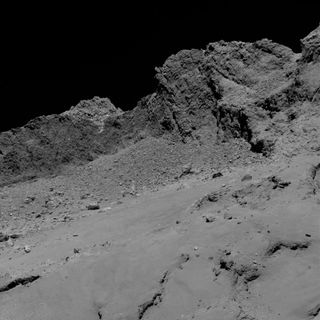 Rosetta’s OSIRIS narrow-angle camera captured this image of Comet 67P/Churyumov-Gerasimenko at 0120 GMT from an altitude of about 16 km above the surface during the spacecraft’s final descent on Sept. 30, 2016. The image scale is about 30 cm/pixel and the image measures about 614 meters across.