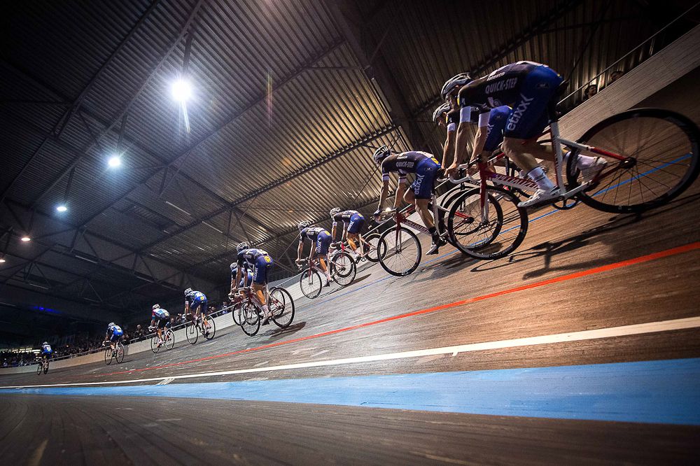 Etixx-QuickStep round the Eddy Merckx velodrome at the team presentation.