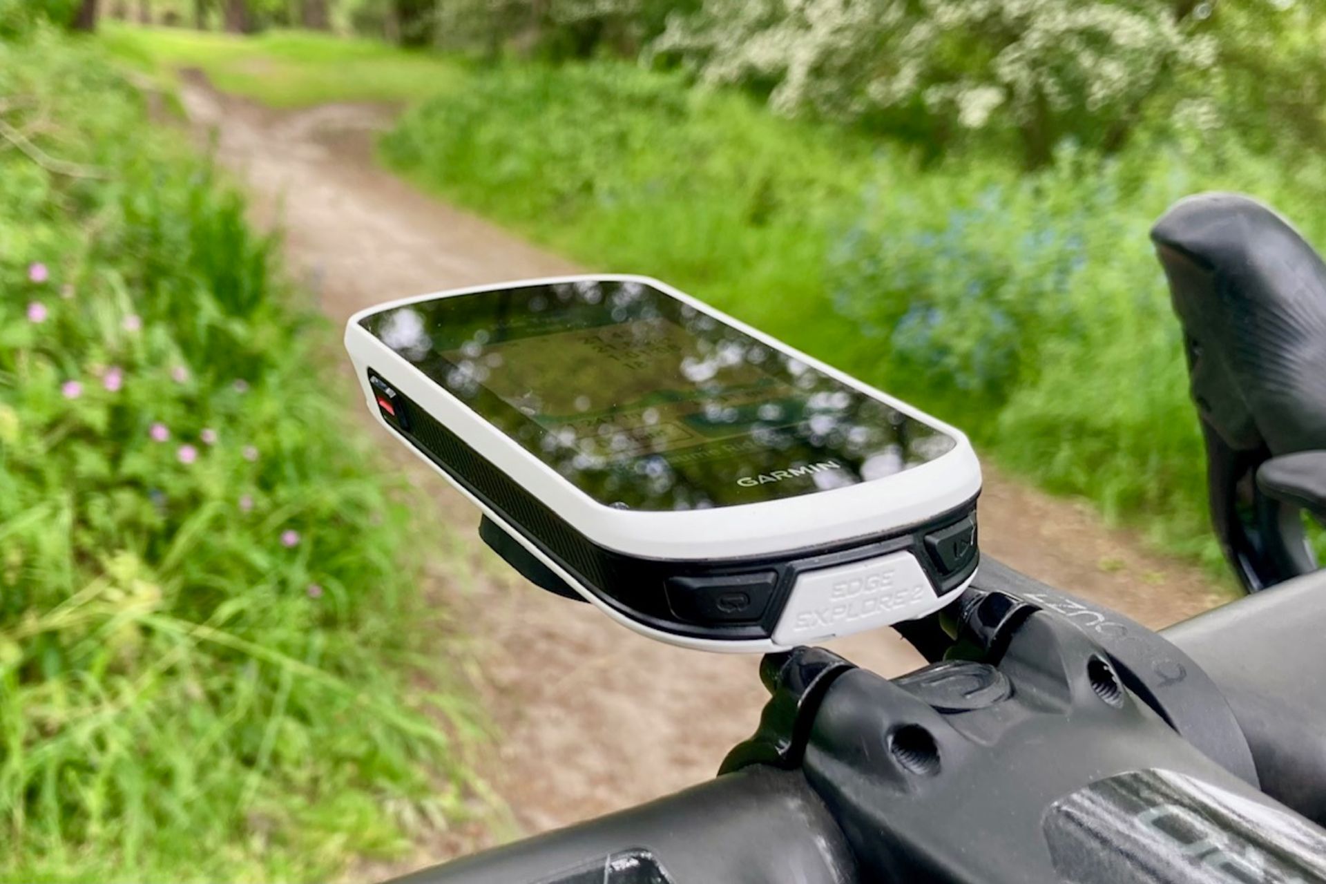 Garmin Edge Explore 2 cycling computer mounted on a bike