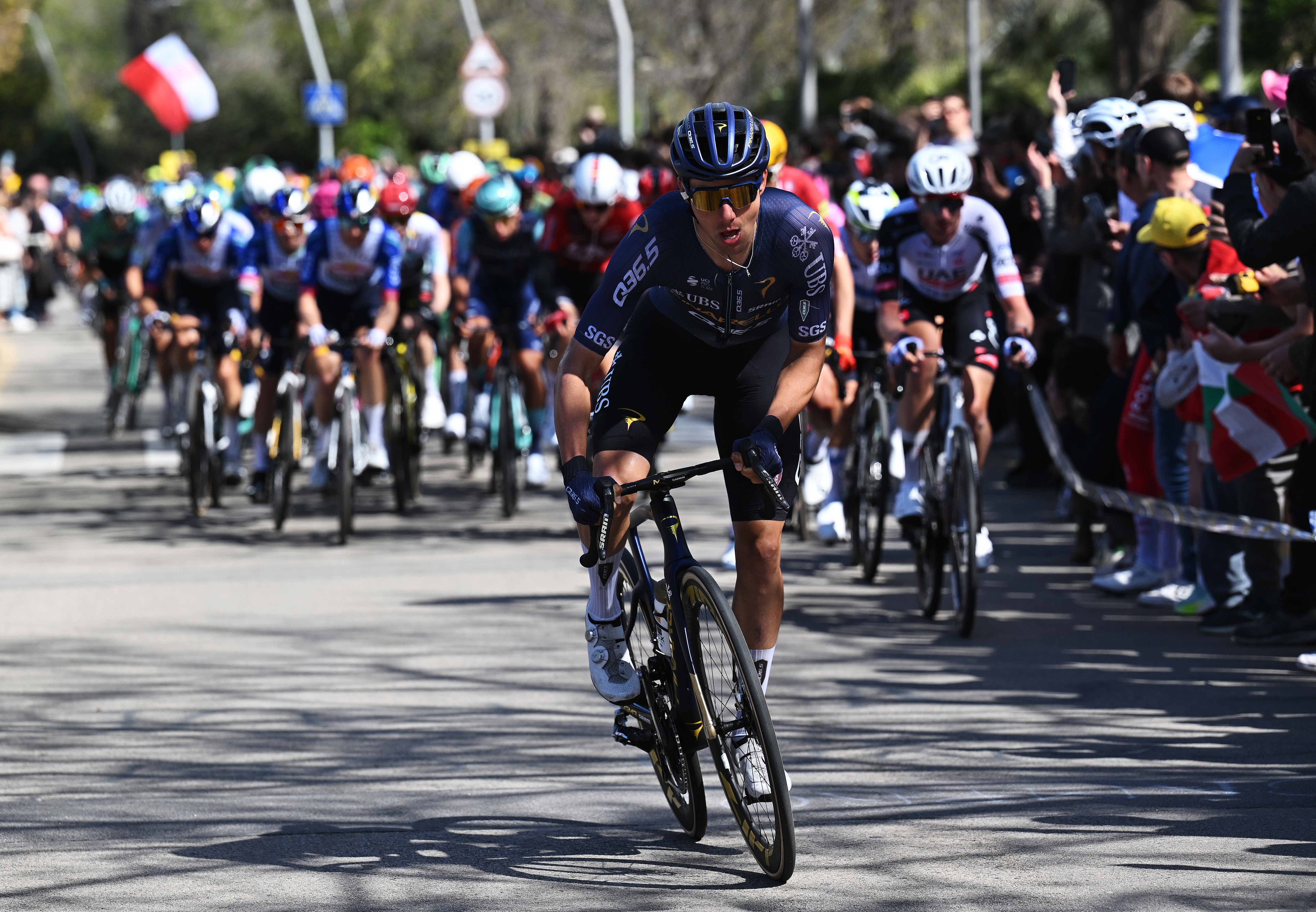 BARCELONA, SPAIN - MARCH 29: Marcel Camprubi of Spain and Team Pinarello Q36.5 Pro Cycling competes during the 105th Volta a Catalunya 2026, Stage 7 a 95.1km stage from Barcelona to Barcelona / #UCIWT / on March 29, 2026 in Barcelona, Spain. (Photo by Szymon Gruchalski/Getty Images)