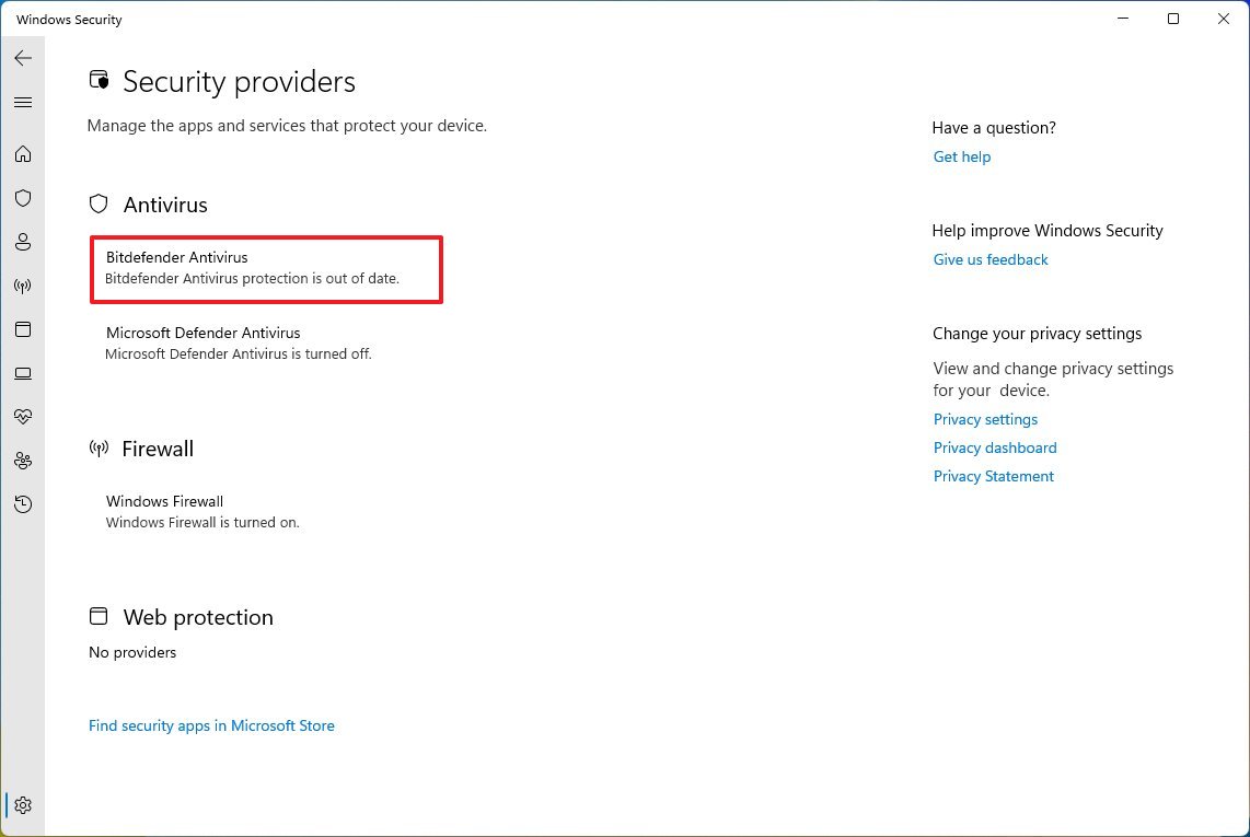 Windows 11 подтверждает, что антивирус Microsoft Defender отключен