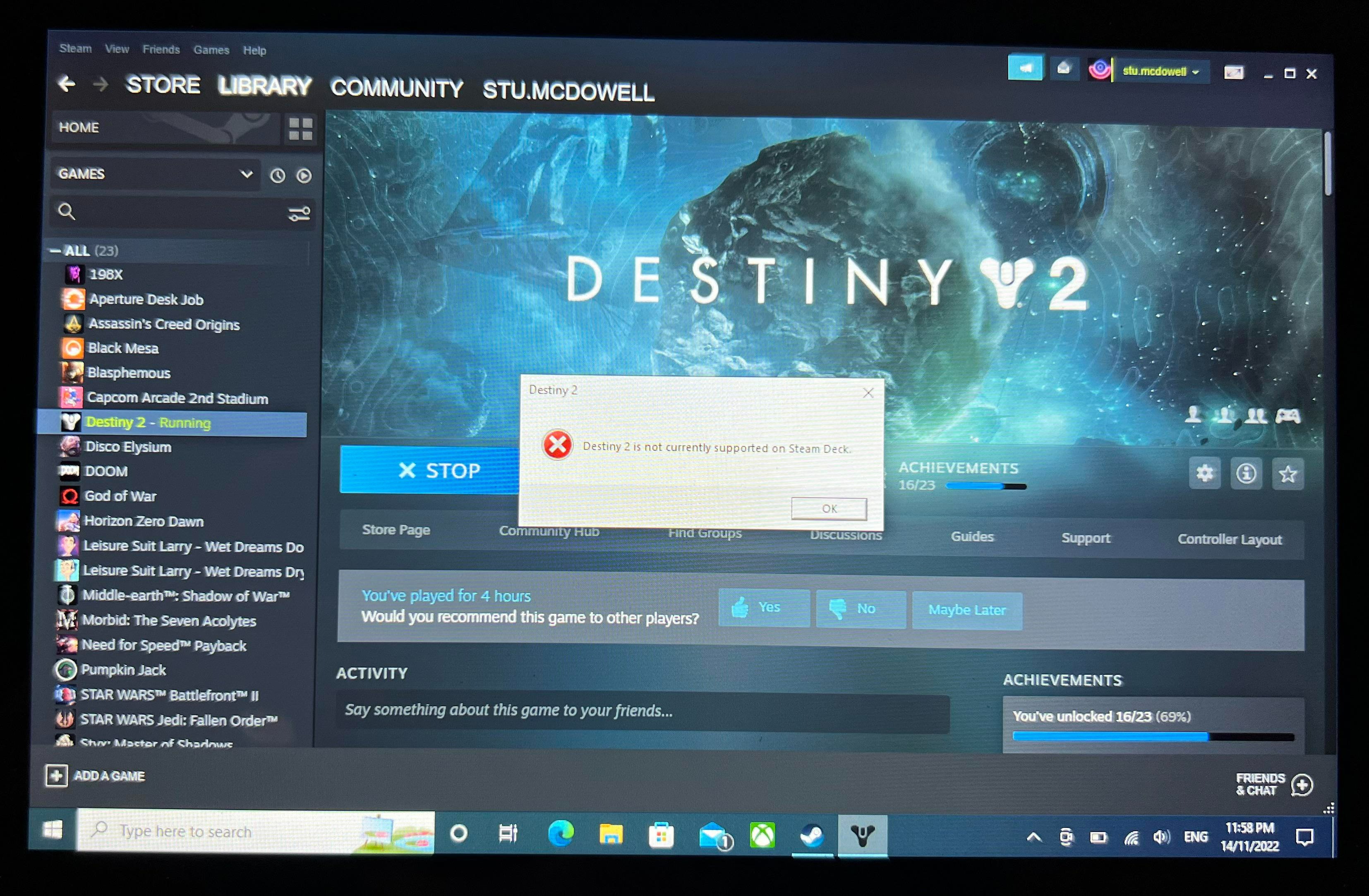 Destiny 2 auf Steam Deck mit Windows blockiert