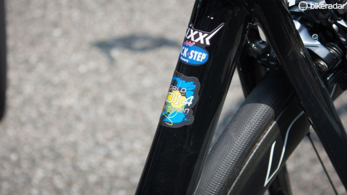 Michal Kwiatkowski hasn't got a world champs version of the new Venge, but he does get this sticker