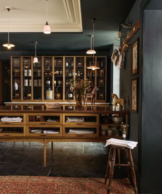 freestanding wooden kitchen units designed to look like haberdashery units