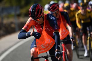 ALTO DE PINOS SPAIN FEBRUARY 02 Omar Fraile of Spain and Team INEOS Grenadiers picks food at the feed zone during the 74th Volta a la Comunitat Valenciana 2023 Stage 2 a 1782km stage from Novelda to Alto de Pinos 621m VCV2023 VoltaValenciana on February 02 2023 in Alto de Pinos Spain Photo by Dario BelingheriGetty Images