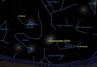 The first major meteor shower of 2012 takes place on the night of Tuesday, Jan. 3 and the morning of Wednesday, Jan. 4. It peaks at 2 a.m. EST (0700 GMT) on Jan. 4.