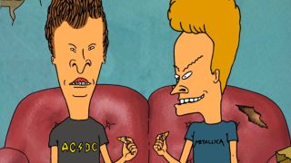 A screengrab of Beavis and Butthead talking on a sofa
