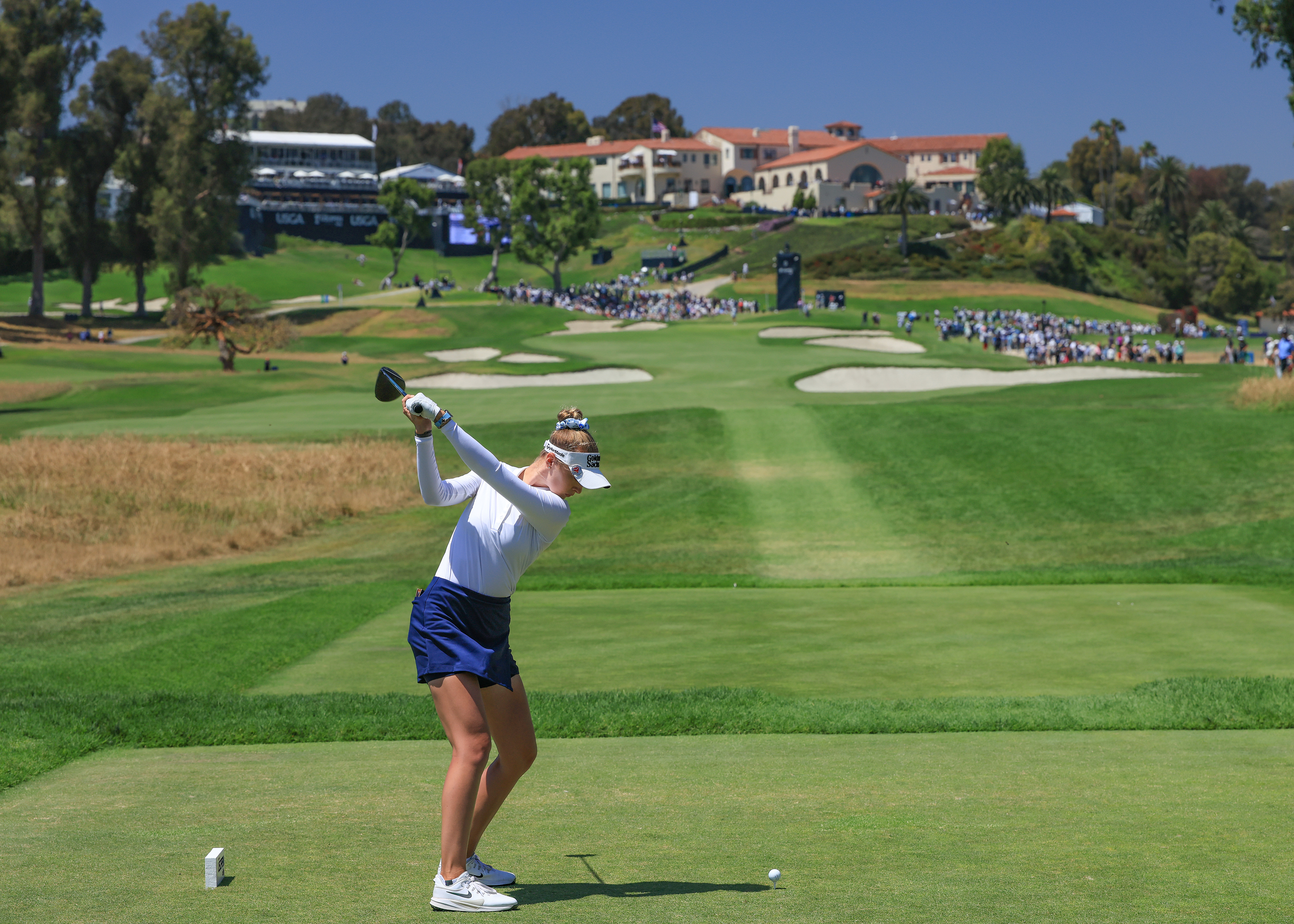 Nelly Korda tees off the 9th at Riviera Country Club