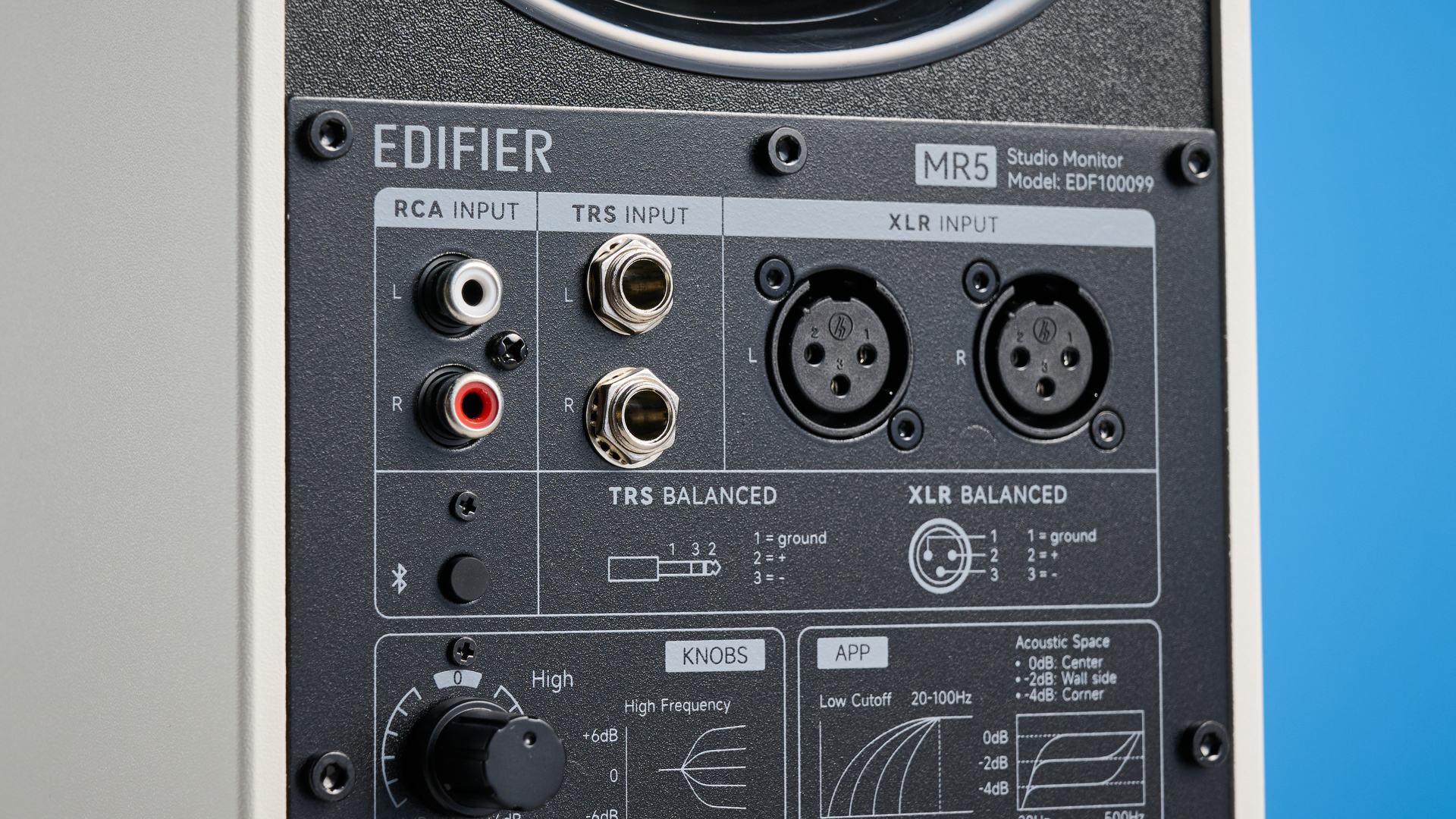 the Edifier MR5 studio monitors bookshelf speakers photographed with the blue tom's guide background