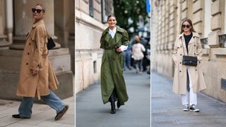 A composite of street style influencers wearing types of coats trench coat